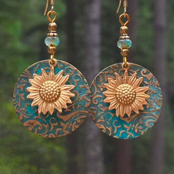 Vintage Sunflower Double Layer Earrings