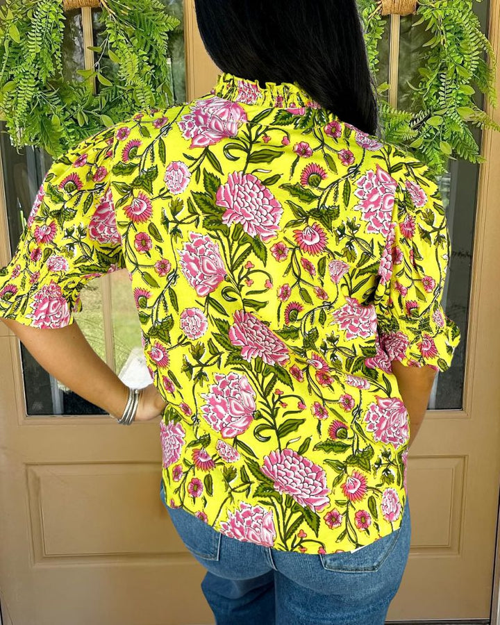Vibrant Floral Puff Sleeve Top