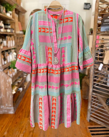 Spring V-Neck Printed Dress