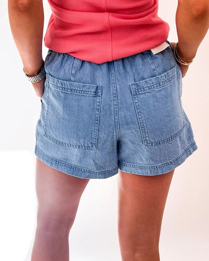 Drawstring Waist Denim Shorts