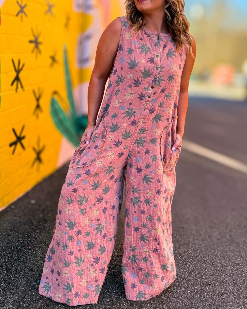 Botanical Print Sleeveless Jumpsuit