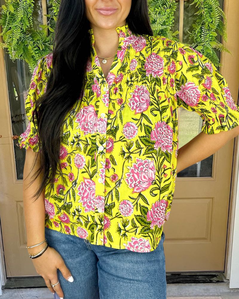Vibrant Floral Puff Sleeve Top