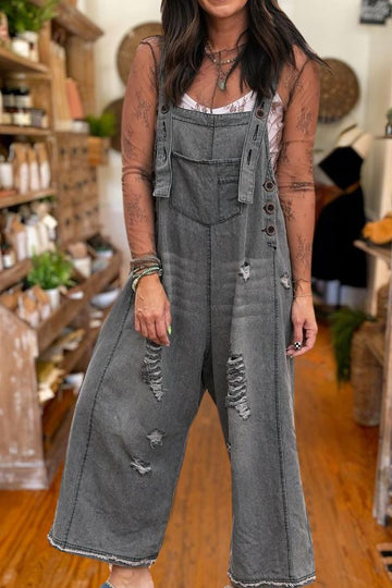 Fashion Loose Ripped Denim Overalls