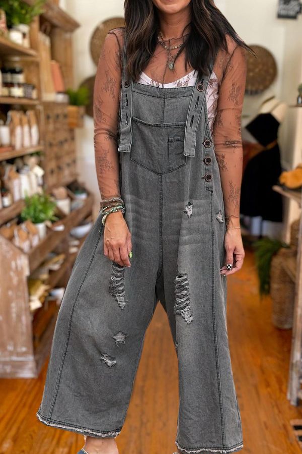 Fashion Loose Ripped Denim Overalls