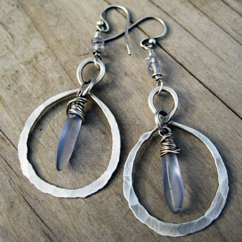 Vintage Hammered Moonstone Earrings