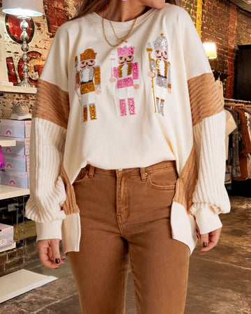 Nutcracker Sparkle Contrast Sleeve Sweatshirt