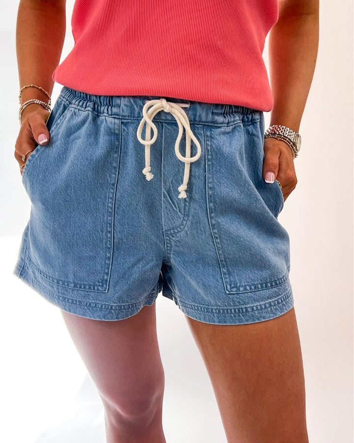 Drawstring Waist Denim Shorts