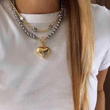 Silver Bead Lock Heart Necklace