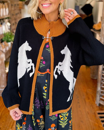 Fashion Horse Pattern Knit Cardigan