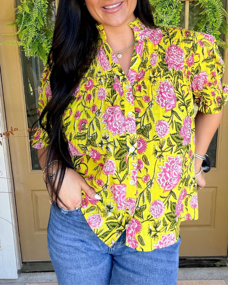 Vibrant Floral Puff Sleeve Top