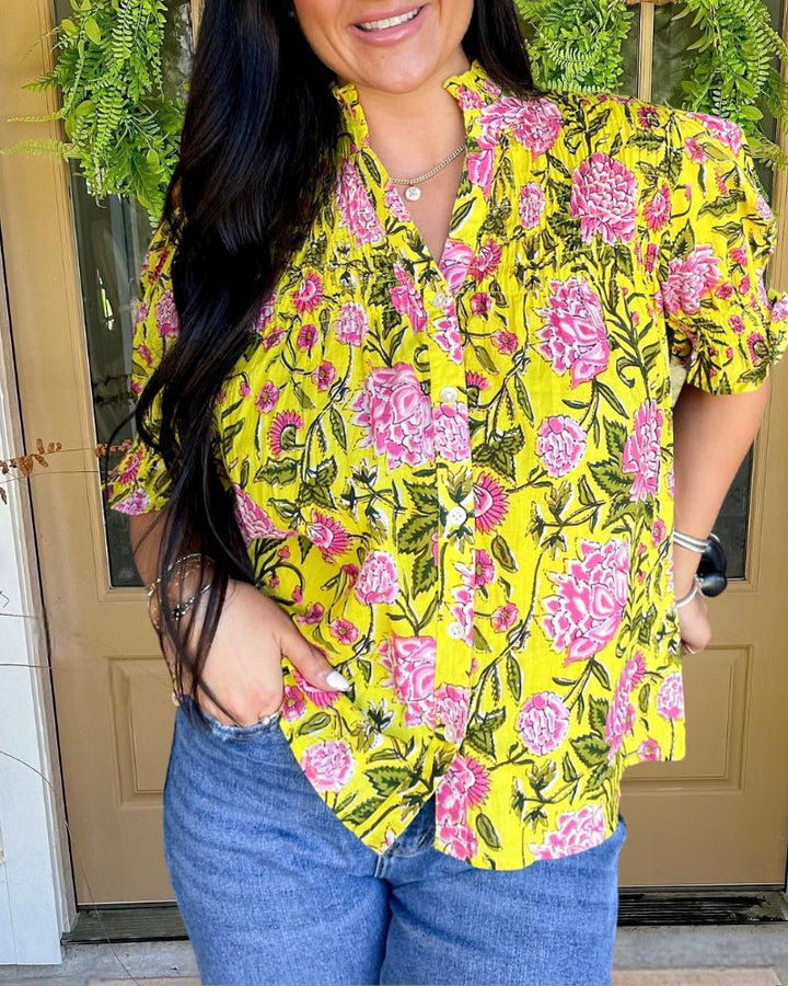 Vibrant Floral Puff Sleeve Top