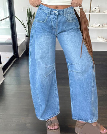 High Waist Mineral Washed Denim Jeans