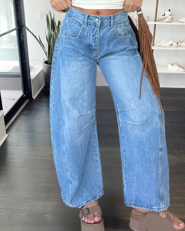 High Waist Mineral Washed Denim Jeans 