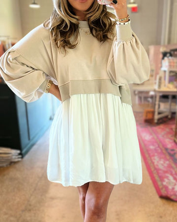 Contrast Color Stitching Sweatshirt Dress