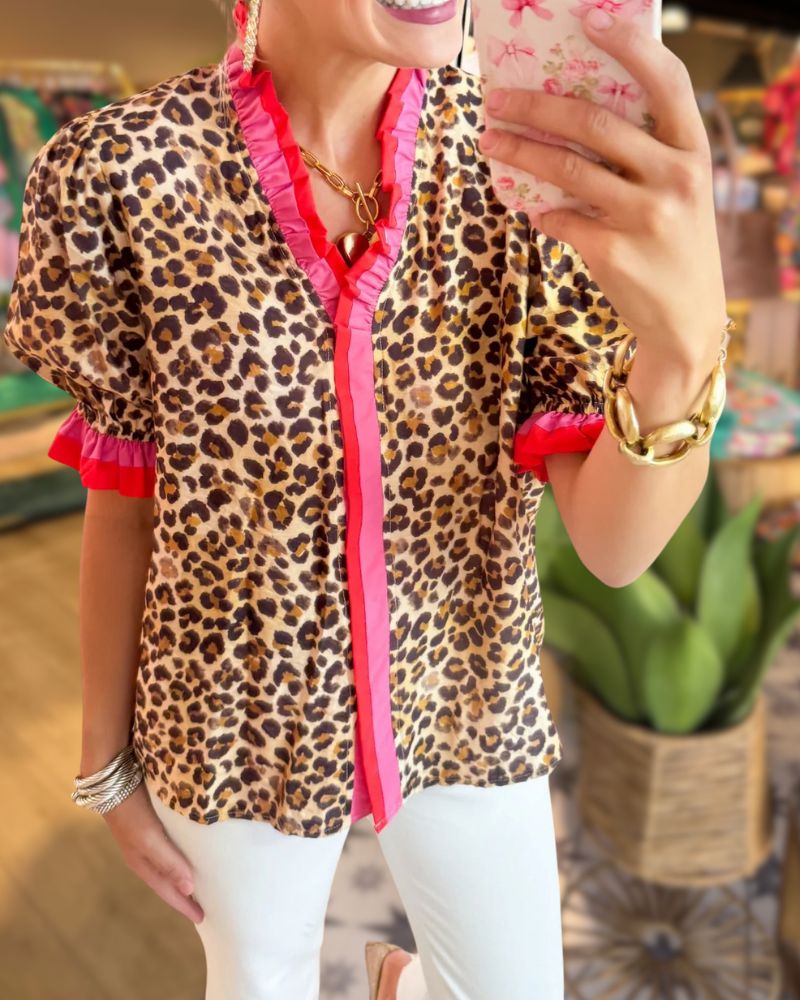Leopard Print Colorblock Top