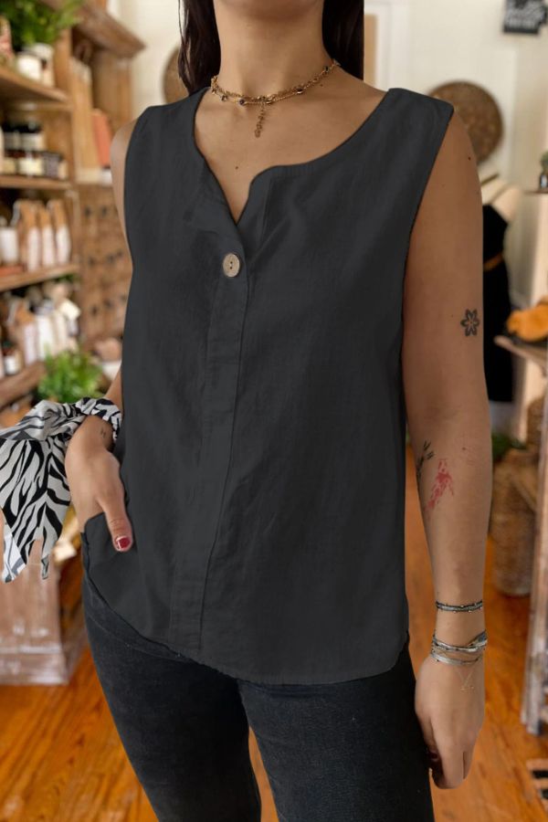 Casual Button-Front Cotton Linen Vest