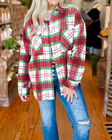 Christmas Plaid Wool Shirt Jacket