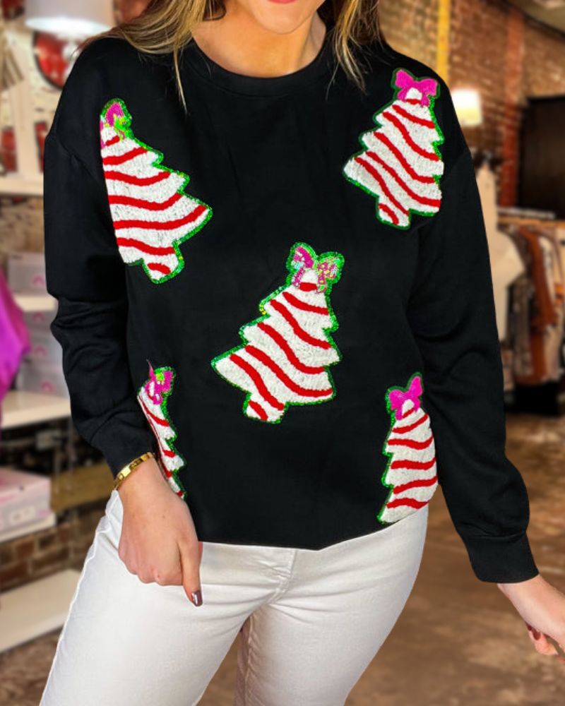 Casual Christmas Tree Sequined Sweatshirt