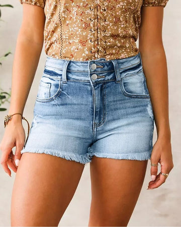 Elegant High Waist Raw Edge Jeans