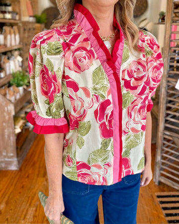 Spring Floral Puff Sleeve Blouse