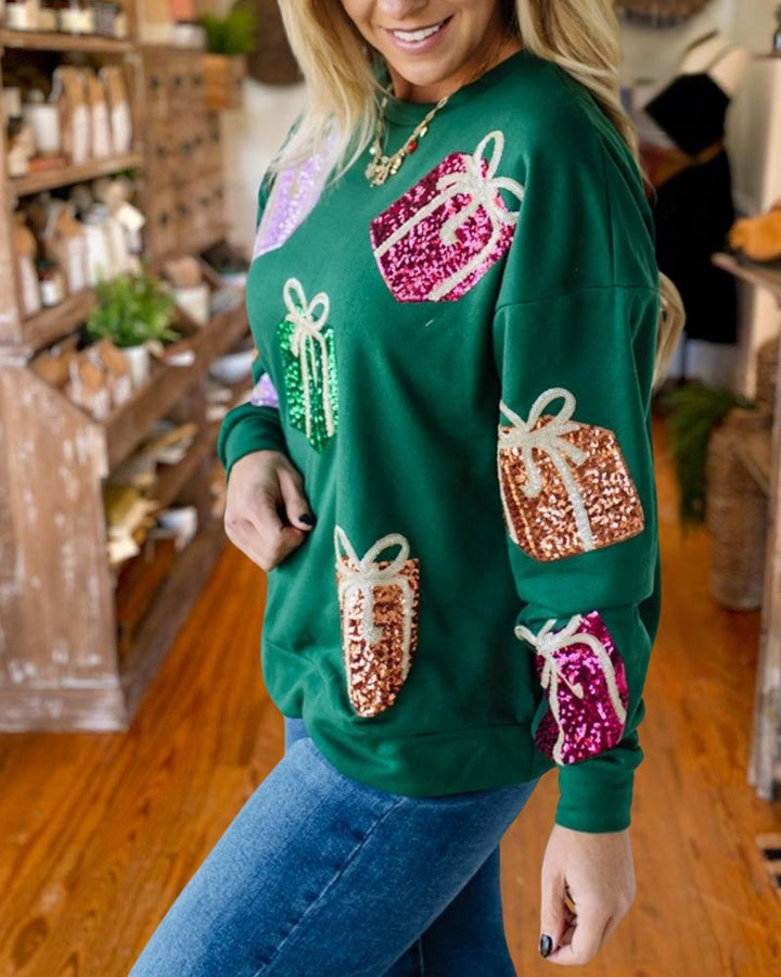 Christmas Sequin Embroidered Knit Sweatshirt
