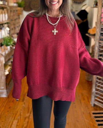 Cozy Batwing Sleeve Side Slit Knit Sweater