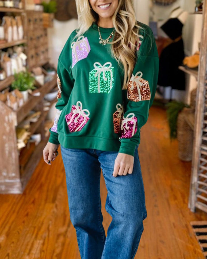 Christmas Sequin Embroidered Knit Sweatshirt