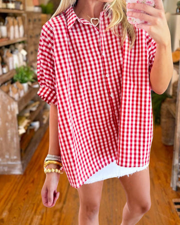 Casual Loose Plaid Batwing Sleeve Shirt