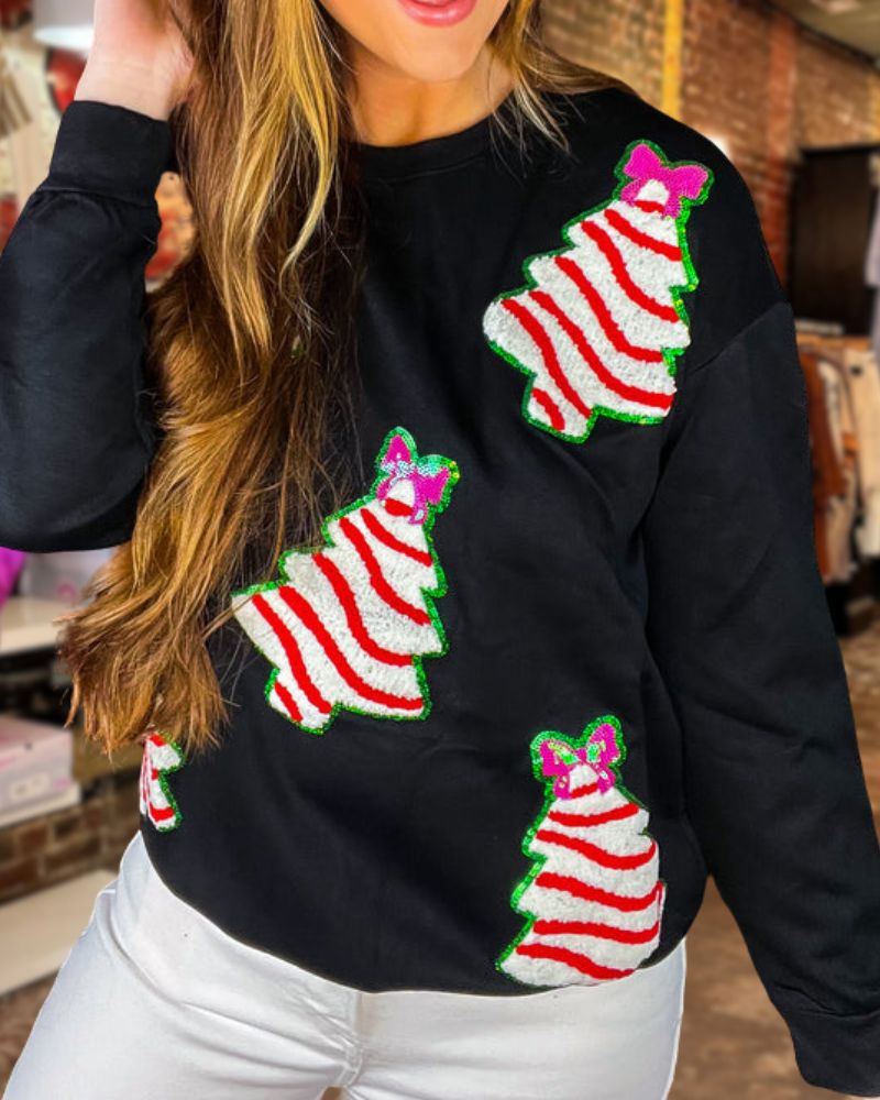 Casual Christmas Tree Sequined Sweatshirt
