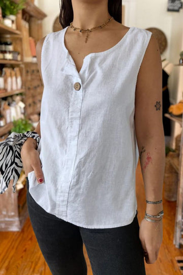 Casual Button-Front Cotton Linen Vest