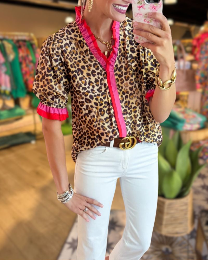 Leopard Print Colorblock Top