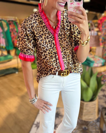 Leopard Print Colorblock Top