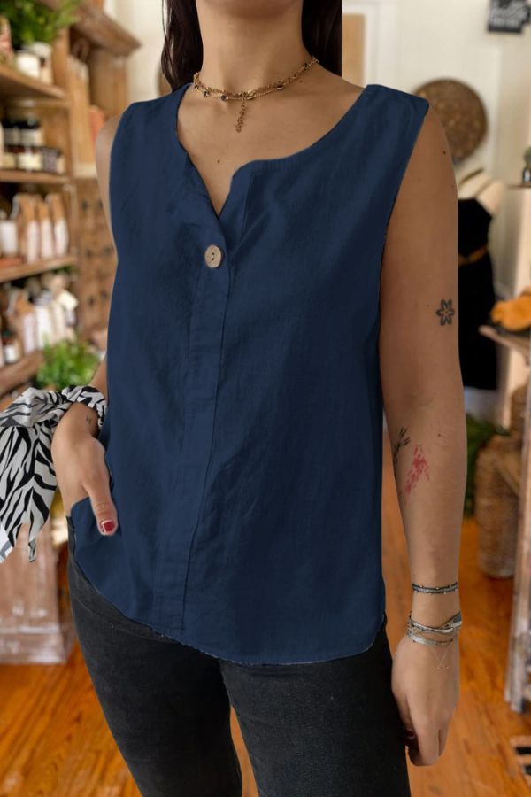 Casual Button-Front Cotton Linen Vest